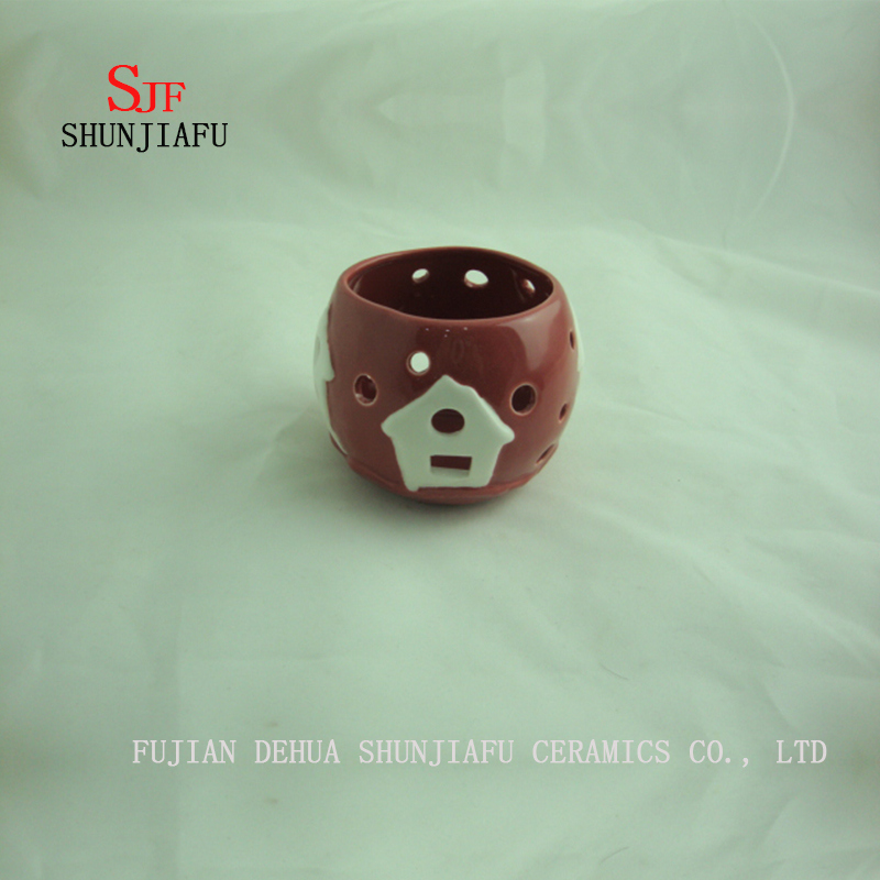 Ceramic Candle Cup Candle Holder for Lights, Red Color/a