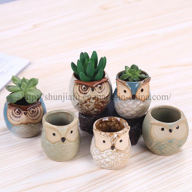 Hand-Made Crafts Owl Design Small Ceramic Succulent Plant Pot