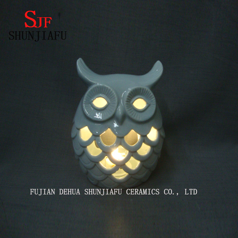 Owl Night Light with LED Battery Ceramic Decoration Furnishing.