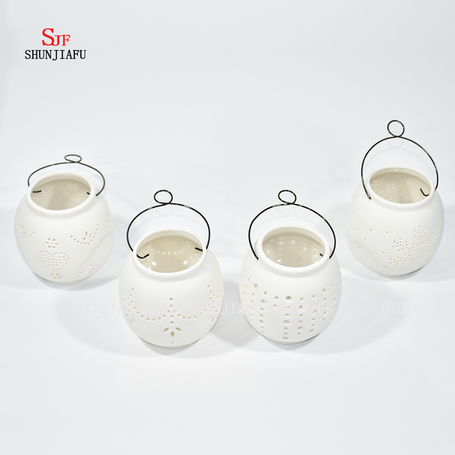 White Ceramic Design Tea Light Storm Lantern - Candle Holder