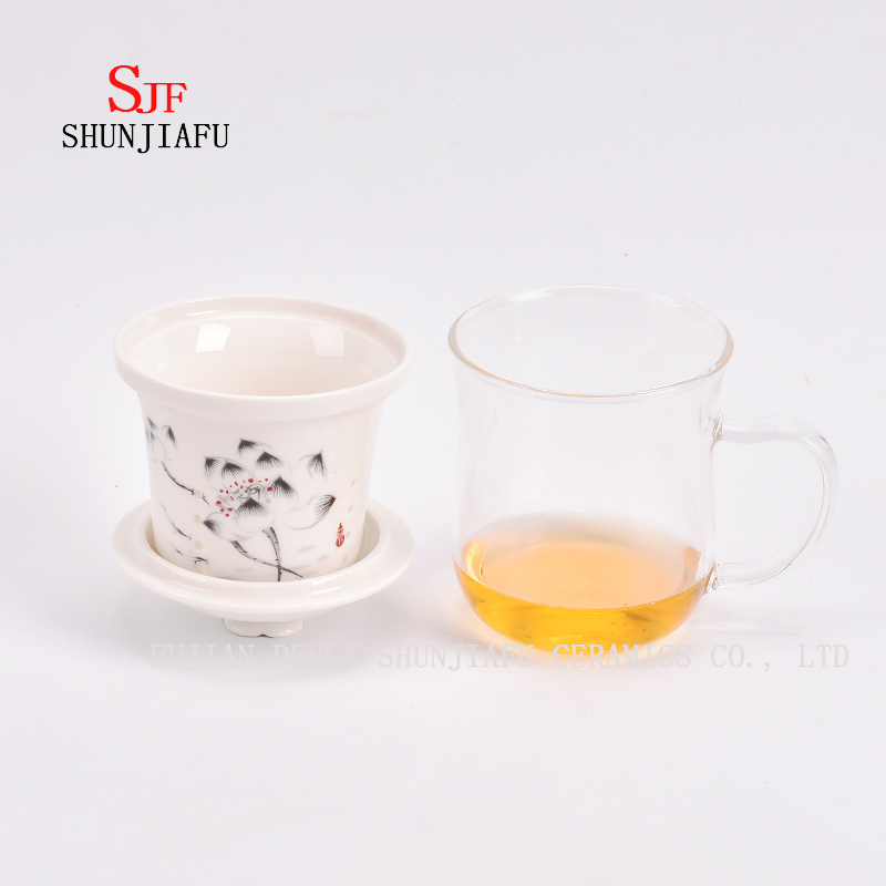 Office and Home Flower Tea Cup, Ceramic and Glass Cup Combine, Tea, Coffee, Flower Tea