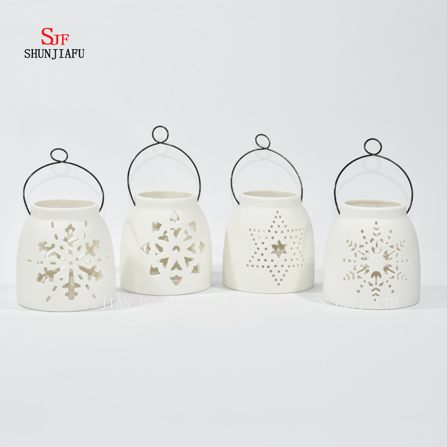 White Ceramic Design Tea Light Storm Lantern