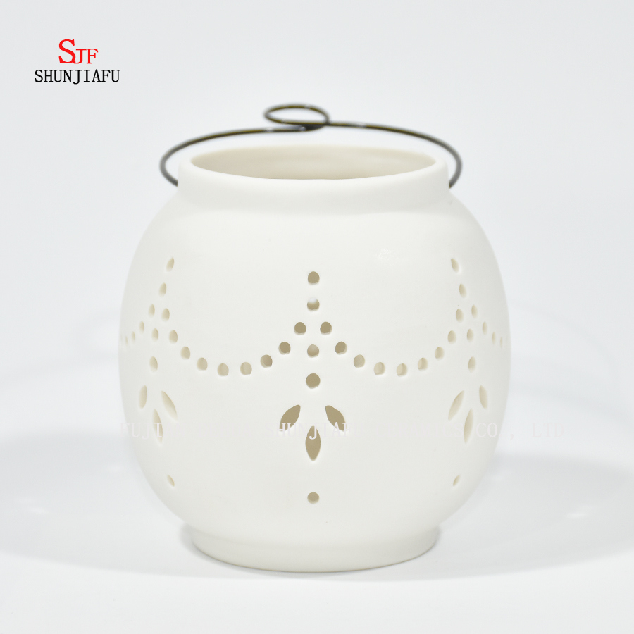 White Ceramic Design Tea Light Storm Lantern - Candle Holder