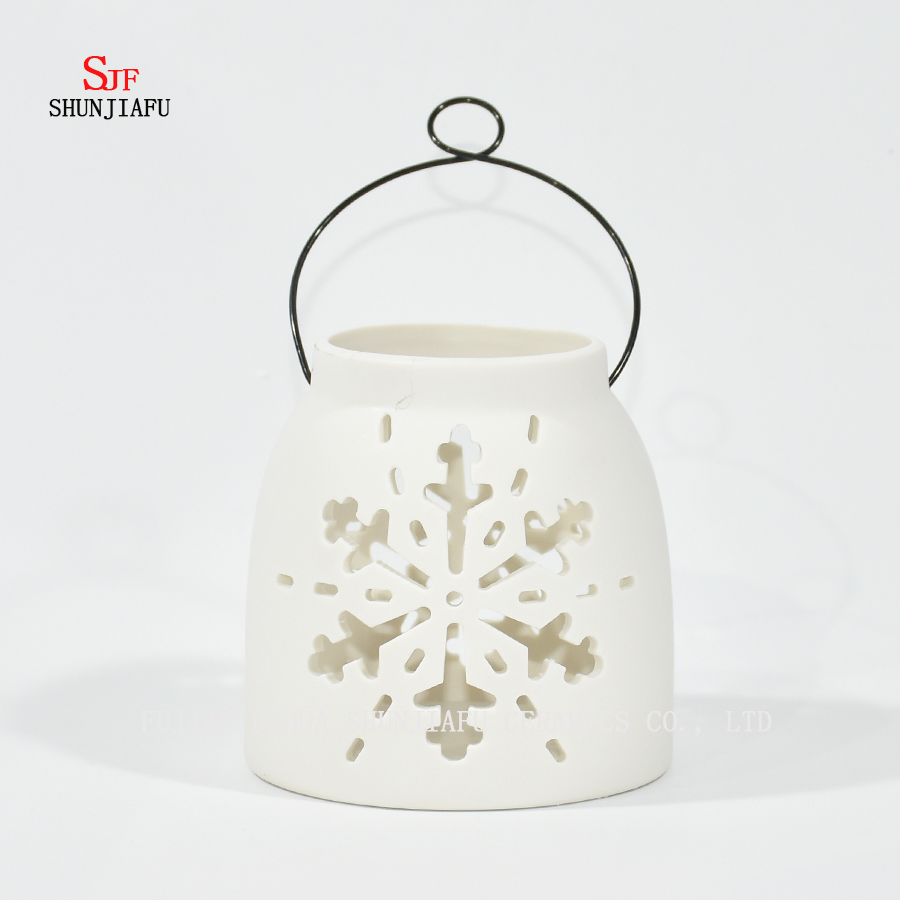 White Ceramic Design Tea Light Storm Lantern