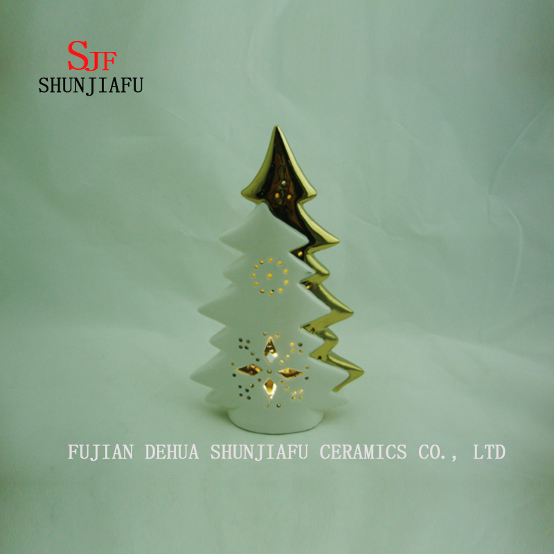 Double Sided Creative Christmas Tree Candlestick, Electroplating Ceramic