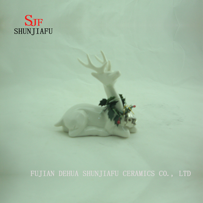 Ceramic Deer Sit in The Floor Shape Desktop Decoration, Holiday Gift/B