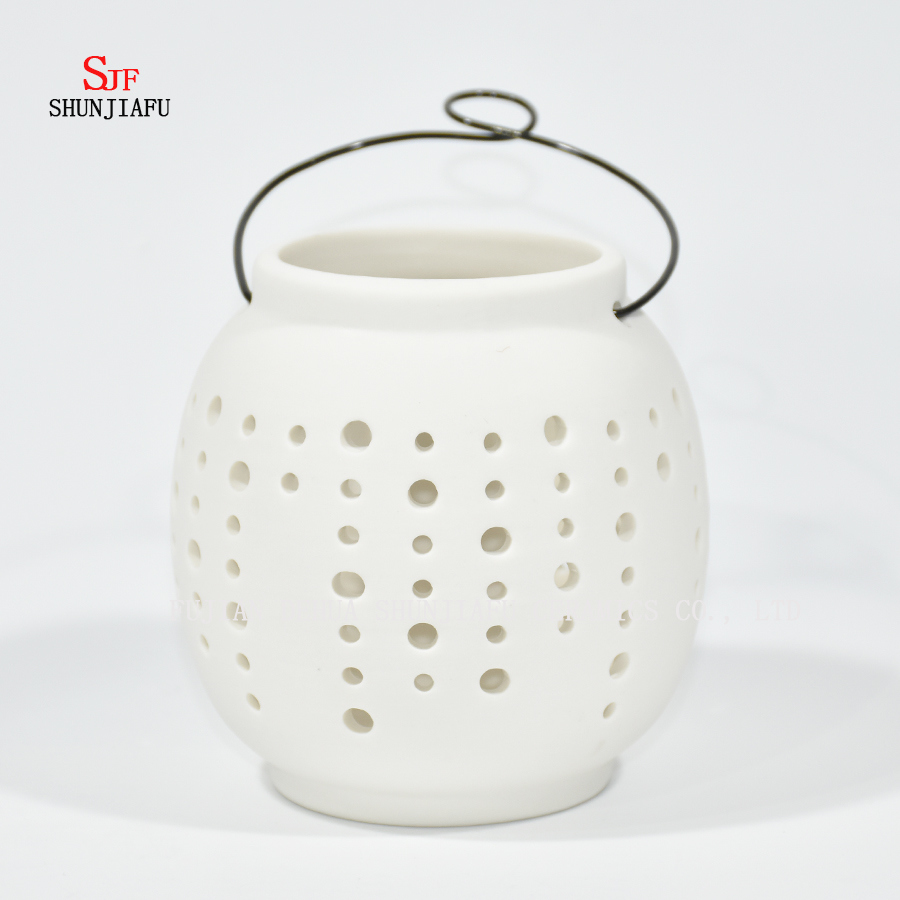 White Ceramic Design Tea Light Storm Lantern - Candle Holder