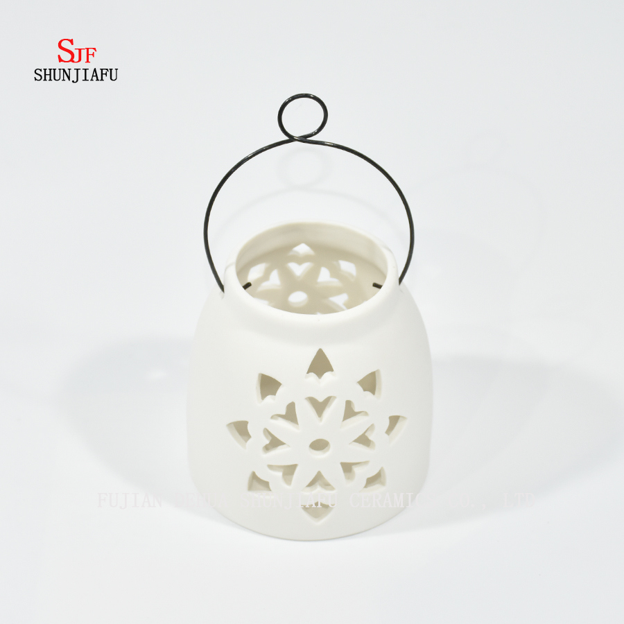 White Ceramic Design Tea Light Storm Lantern