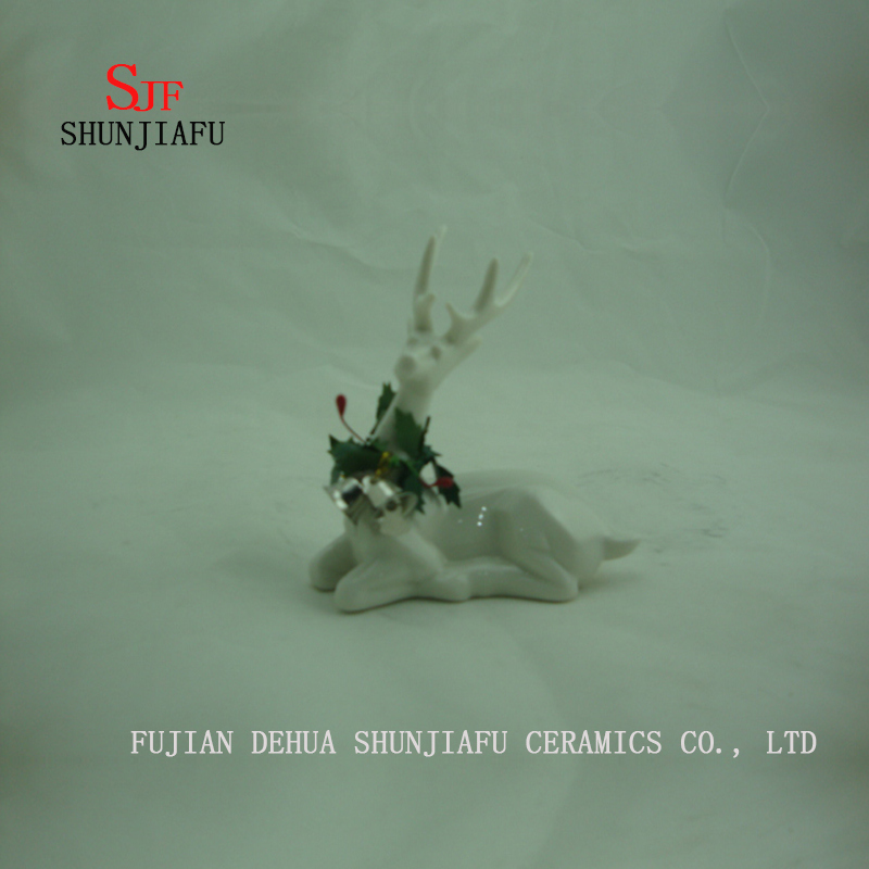Ceramic Deer Sit in The Floor Shape Desktop Decoration, Holiday Gift/B