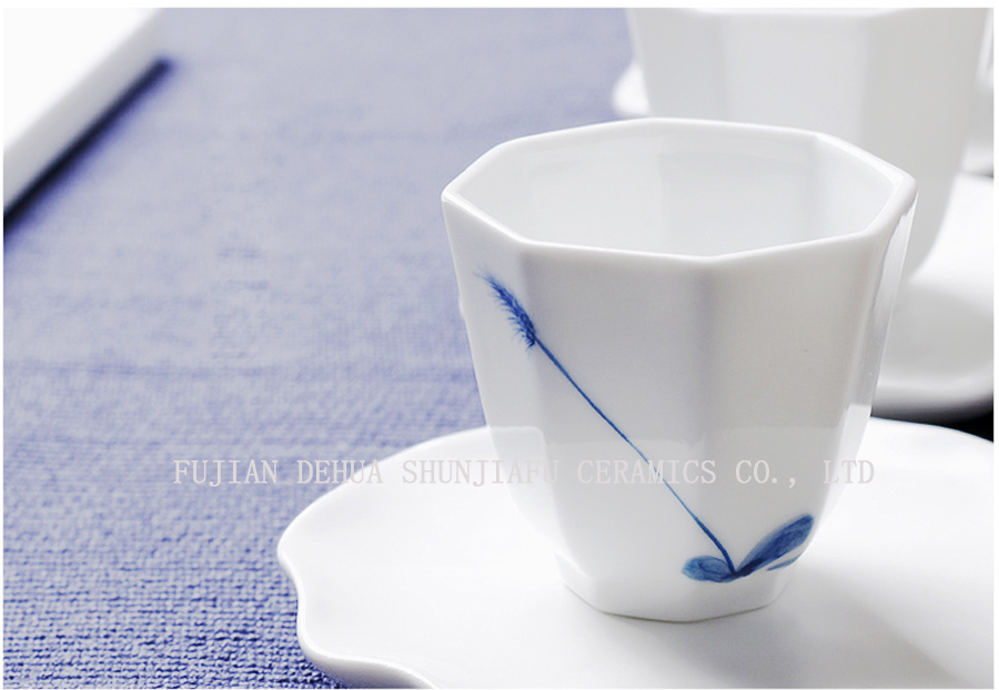 High Grade Brilliant White Porecelain Vital Tea Cup, Octagon Cup Ceramic