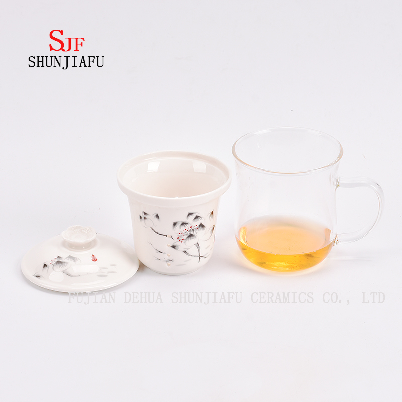 Office and Home Flower Tea Cup, Ceramic and Glass Cup Combine, Tea, Coffee, Flower Tea