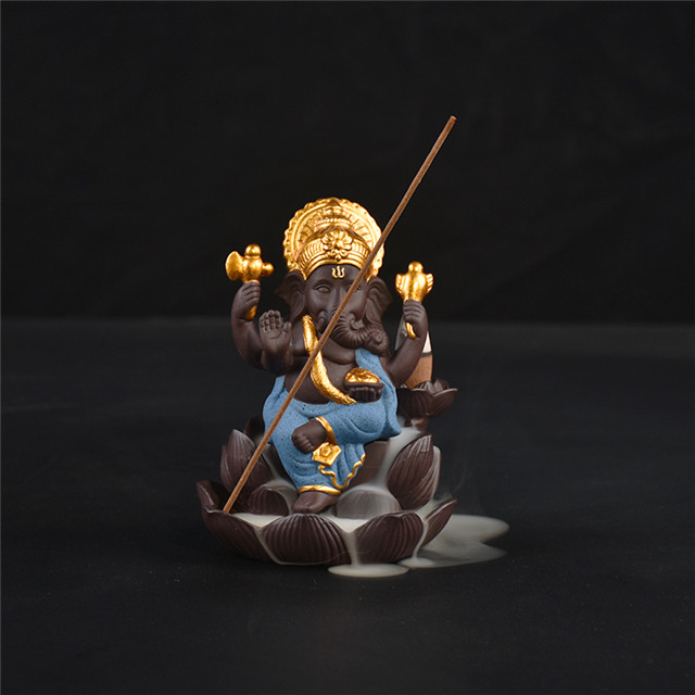 blue Ganesha Ceramic incense burner  2524