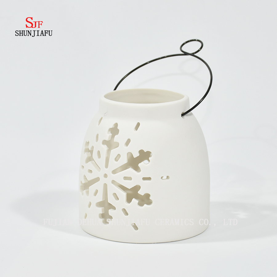 White Ceramic Design Tea Light Storm Lantern - Candle Holder