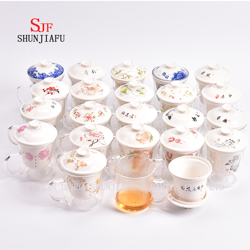 Office and Home Flower Tea Cup, Ceramic and Glass Cup Combine, Tea, Coffee, Flower Tea