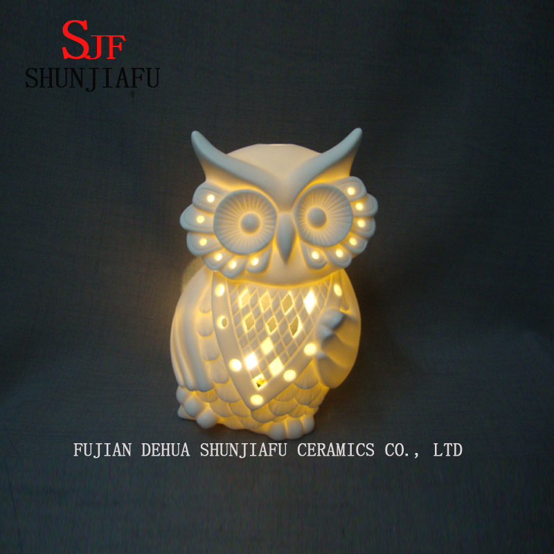 Owl Night Light with LED Battery Ceramic Decoration Furnishing.