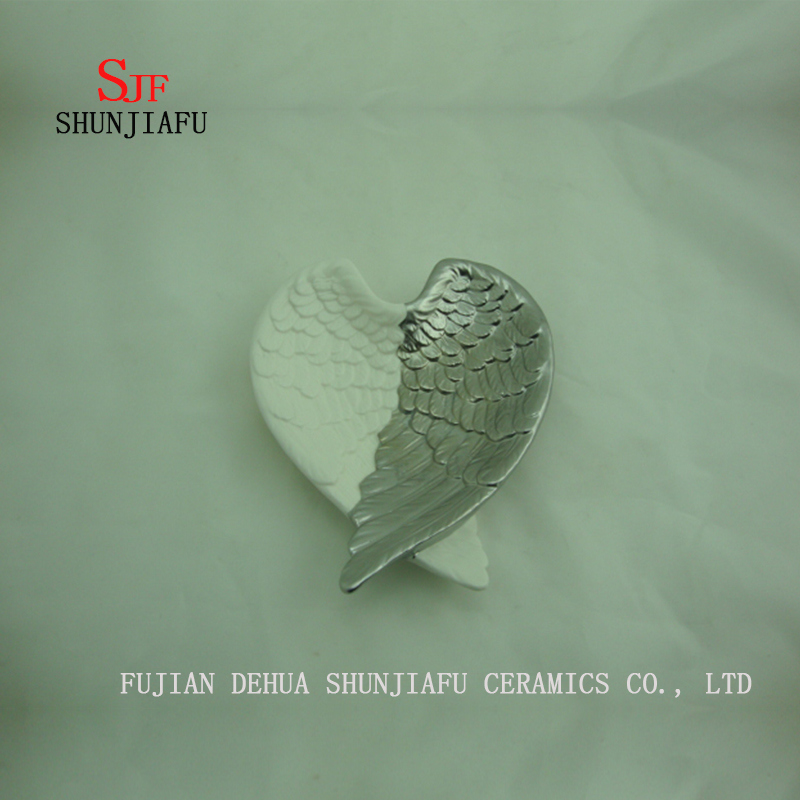 Angel Wings Plate The Color Is White and Gold, Candy Ceramic Dish