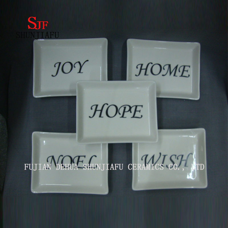 Rectangle Shape Dishes 5 Set& Ceramic Christmas Dishes Appetizer Plates Porcelain Saucers Bowl Dinnerware