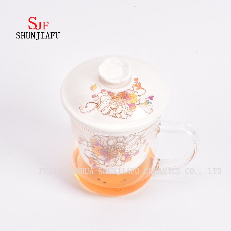 Flower Tea Cup Ceramic Filter Glass 400ml