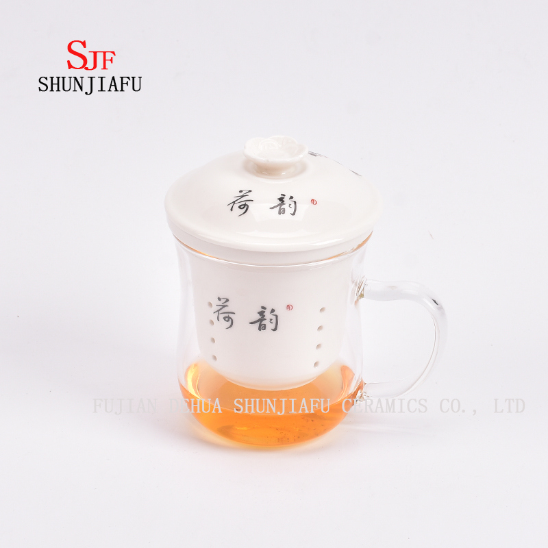 Office and Home Flower Tea Cup, Ceramic and Glass Cup Combine, Tea, Coffee, Flower Tea