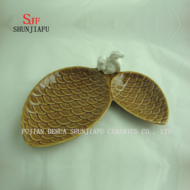 Creative Double Pine Cones and Cute Bird Ceramic Seasoning Plate/a