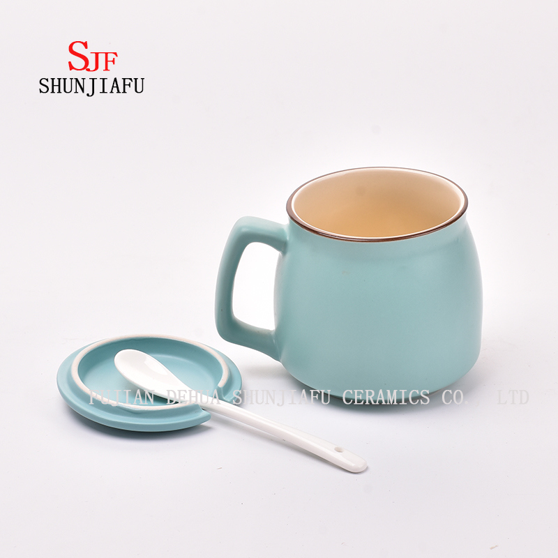 Creative Ceramic Mug with Lid. Breakfast Coffee Cup