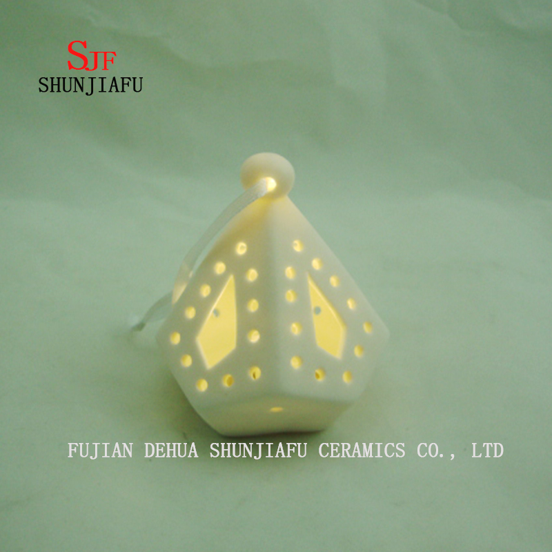 Polygon Shape White Ceramic Candlestick, Candle Holder