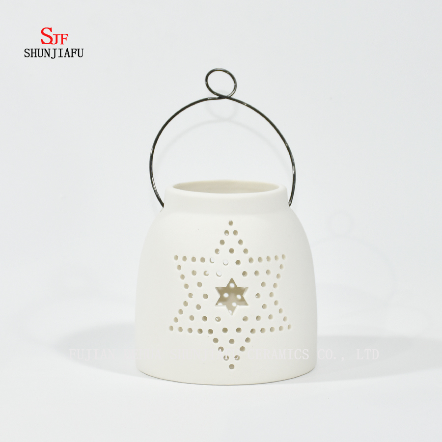 White Ceramic Design Tea Light Storm Lantern - Candle Holder