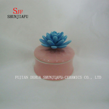 Ceramic Jewelry Box with Blue Rose Flower Lid