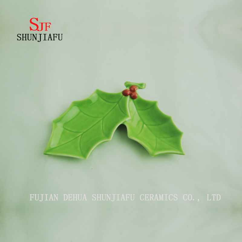 2size/Green Leaf Ceramic Christmas Double Plate
