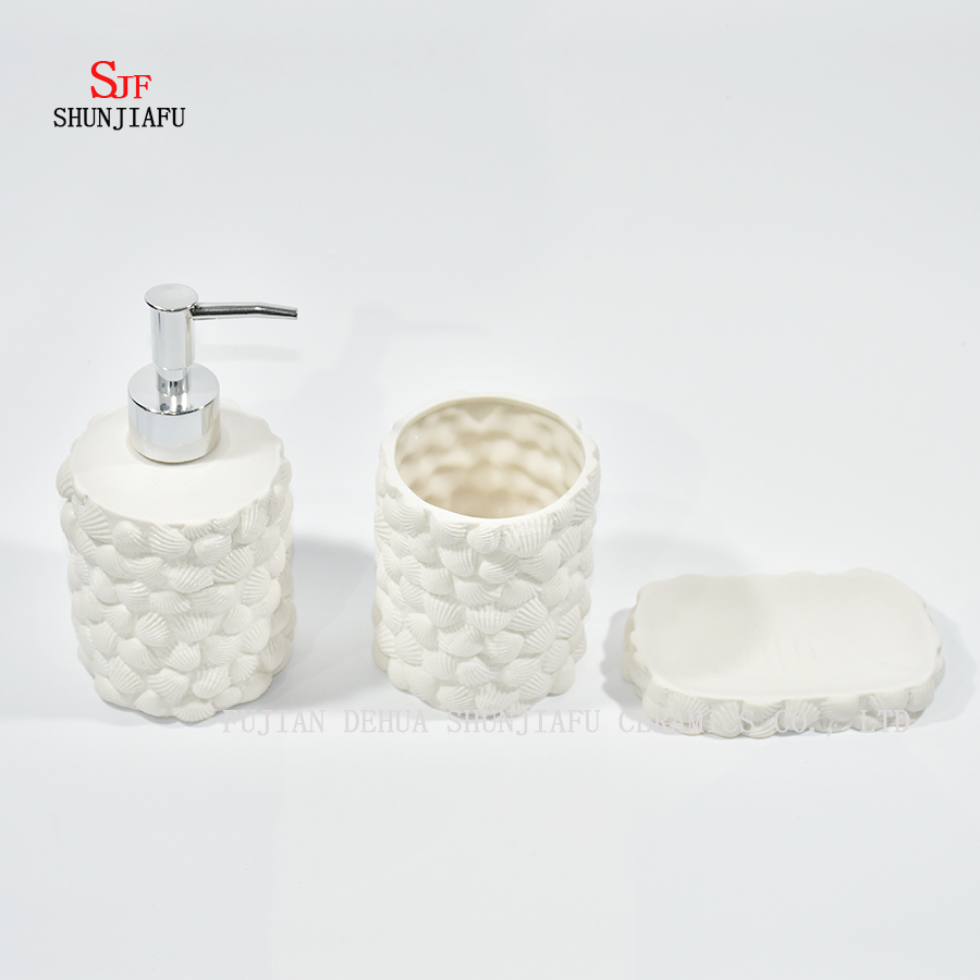 3piece White Ceramic Bathroom Accessory Set /, Tumbler, Soap Dish & Dispense