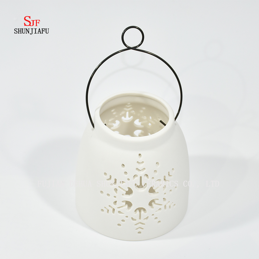 White Ceramic Design Tea Light Storm Lantern - Candle Holder