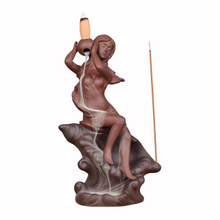 Statue Beauty Sitting on Conch Woman Goddess Ceramic Backflow Incense Burner