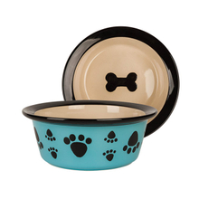 WithDog Footprints Printing Circular Printed Bone at The Bowl Bottom Ceramic Dog Feed Pink Ceramic Pet Feeder Ceramic Dog Bowl
