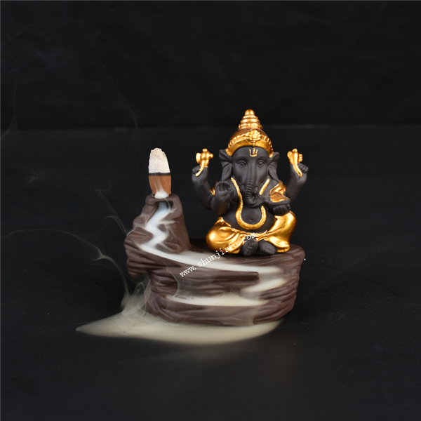 Yellow Ceramic Ganesha Incense Burner Smoke