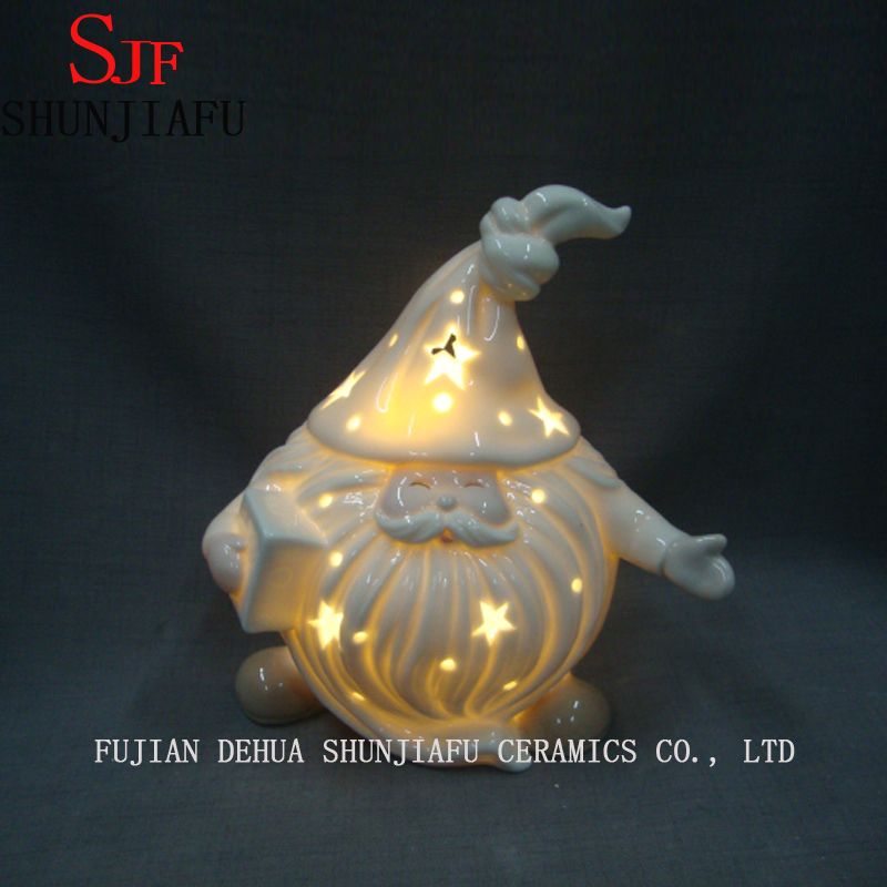 Ceramic Santa Claus Candlestick LED Flame for Home/ Christmas Decoration