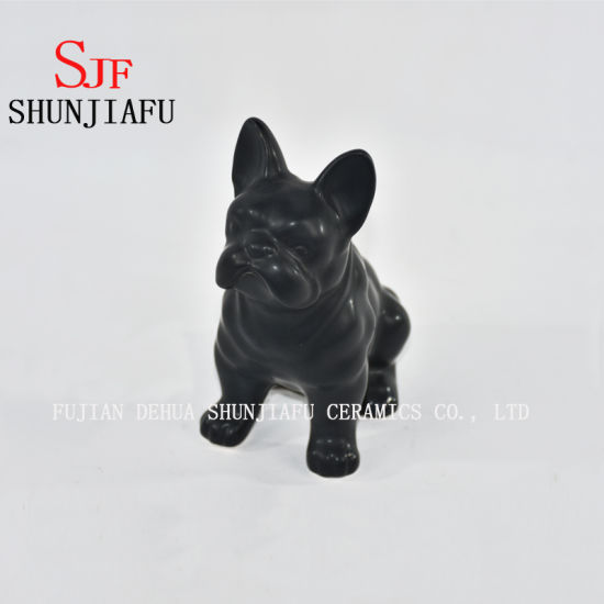 Ceramic Sitting French Bulldog Ceramic with Black Glazed Water Finish