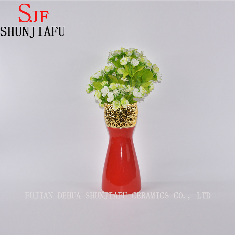 Morden Style Small Ceramic Flower Vase for Home Decoration (Red)