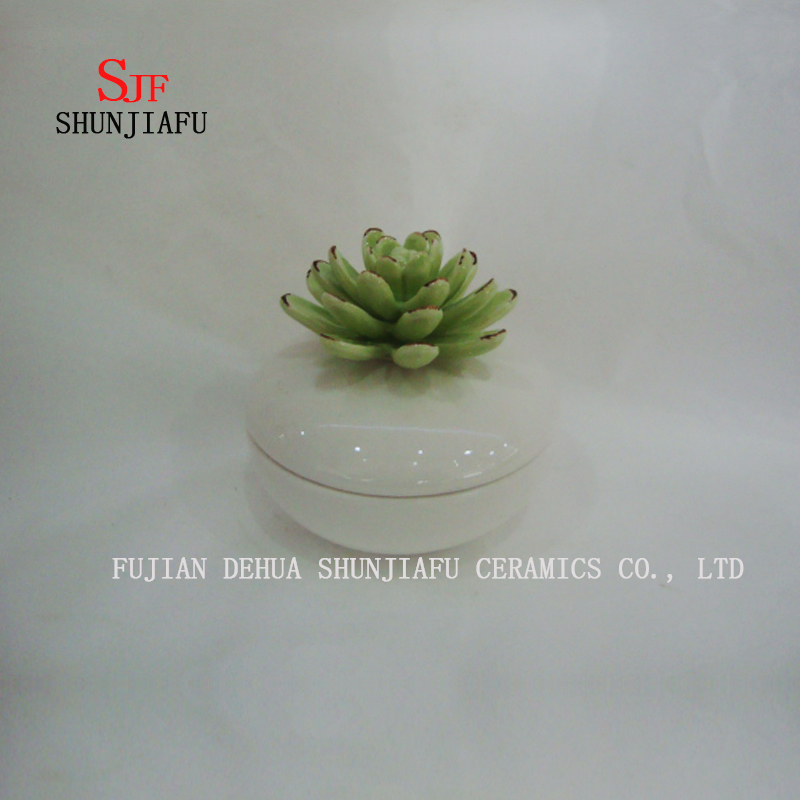 Green Flower Small Ceramic Ring Box Jewelry Rouge Box
