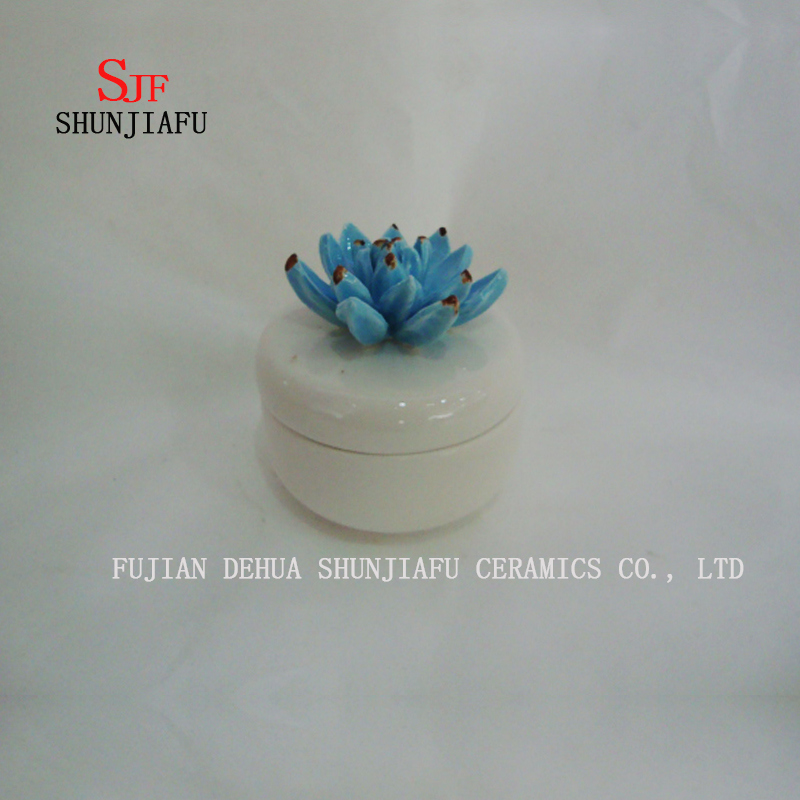 New Handmade Round Blue Flower Jewelry Box