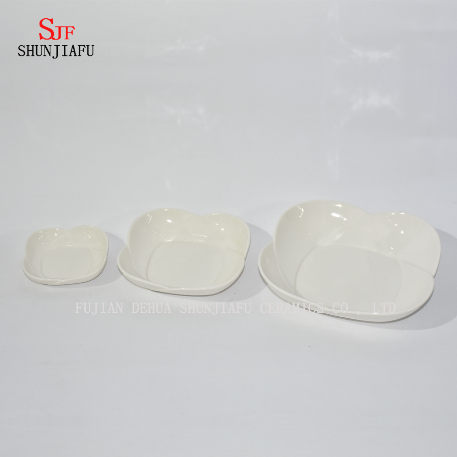 White Porcelain Dinnerware Service Plate Painted Dipping Sauce Dish for Appetizer, Dessert, Salad, Snack, Sushi, Fruit, Bread - Set of 4