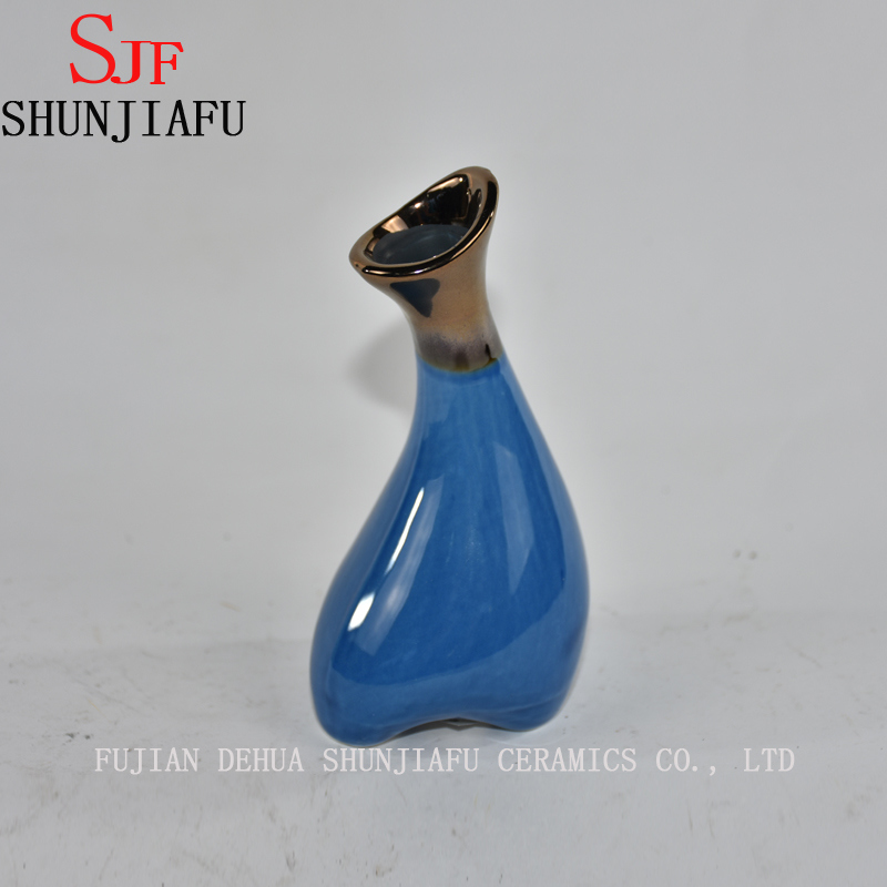 Ceramic Flower Vase for Home Decoration Glazed Water Finish (Blue)