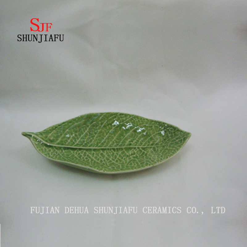 Green Leaf Ceramic Glossy Sauce Dinner Plate Finish Dipping Dish