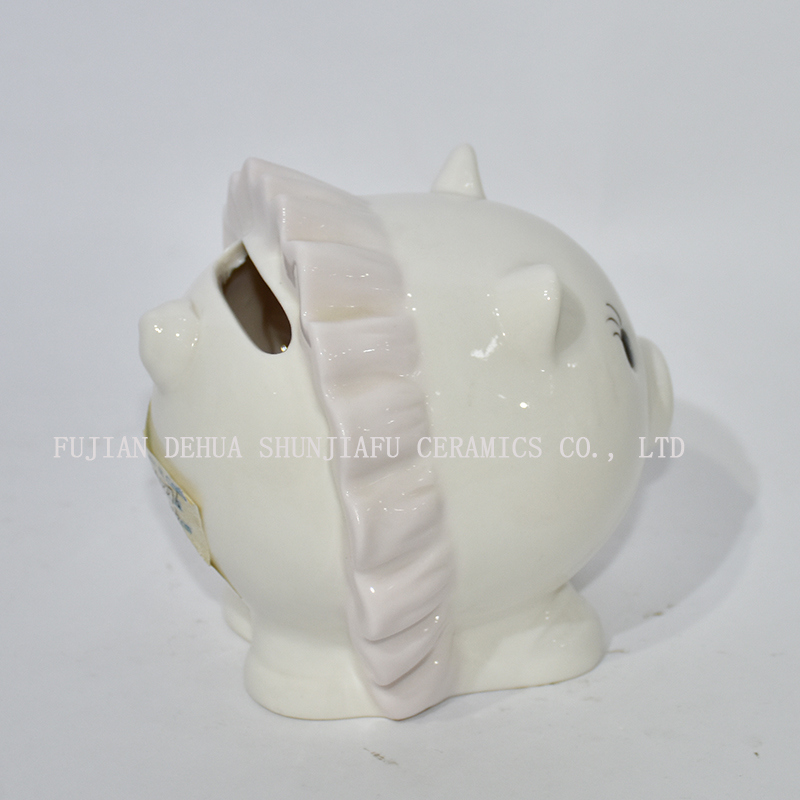 Cute Wear a Skirt Pink Pig Ceramic Piggy Bank Home Decoration