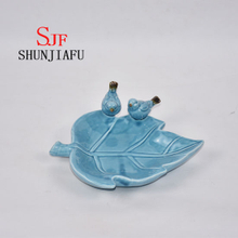 Ceramic Maple Leaf Shaped Plates, Decorative Dish with Birds