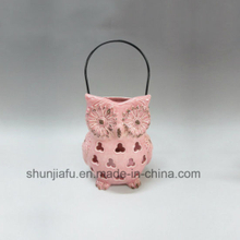 Ceramic Pink Owl Tealight Candle Holder Lantern.