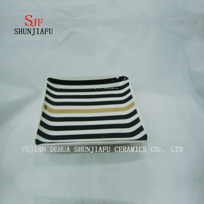 Western Food Plate Ceramic Tableware Beefsteak Dishes Fish Japanese Sushi Dish Fruit Vegetables Salad Plate (Stripe pattern)