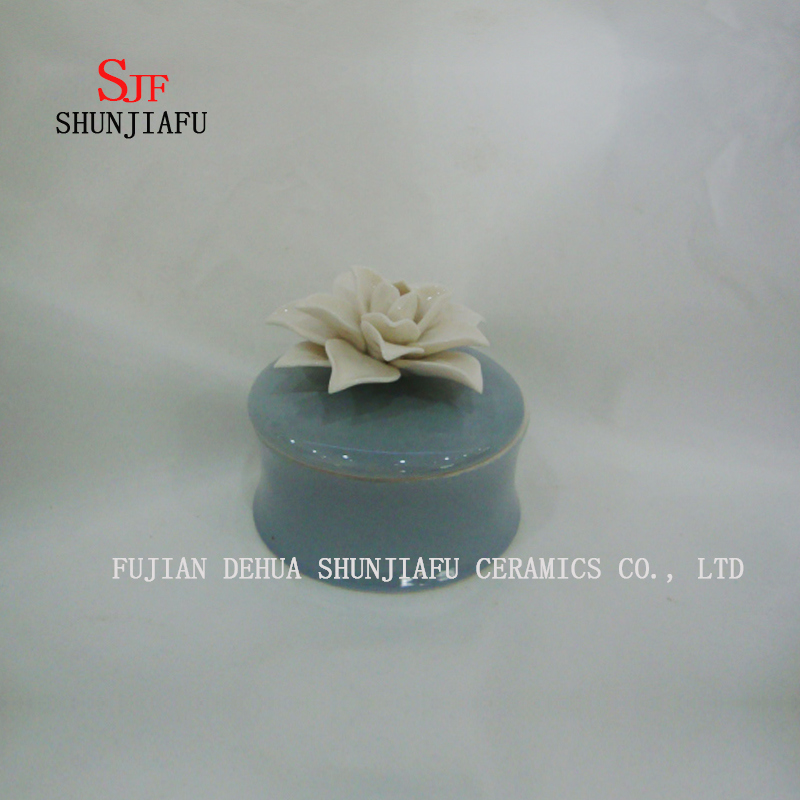Ceramic Jewelry Box with Blue Rose Flower Lid