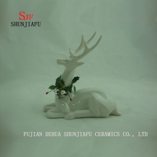 Ceramic Deer Sit in The Floor Shape Desktop Decoration, Holiday Gift/a