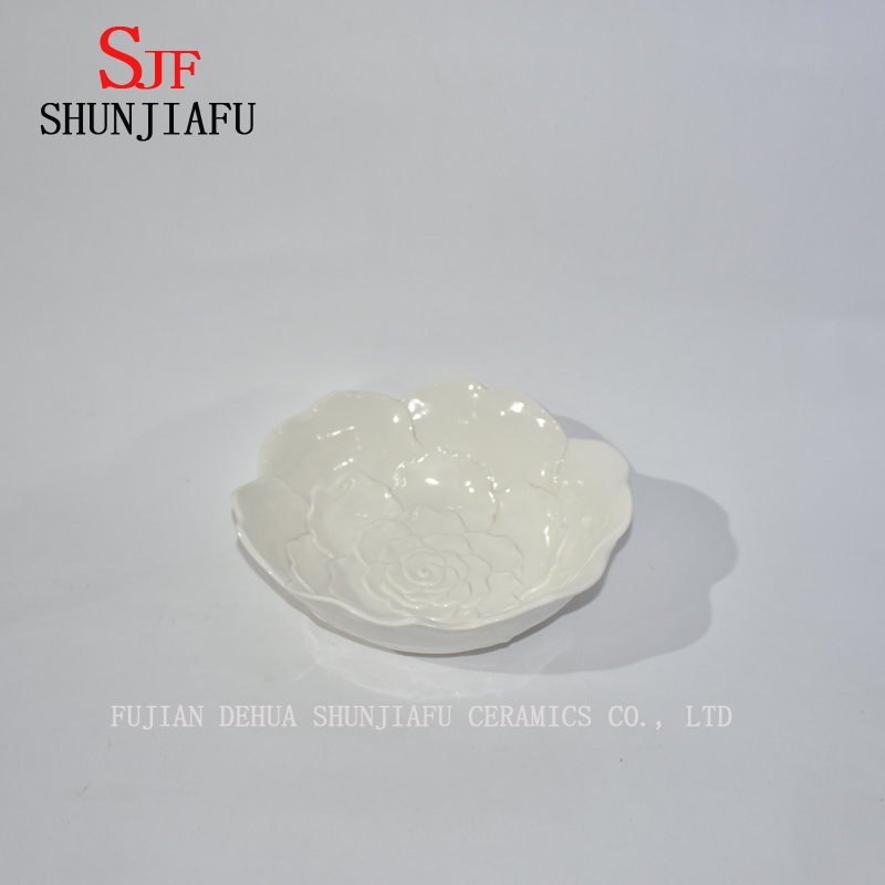 Lotus Shaped Ceramic White Dish for Kichenware / Dinnerware