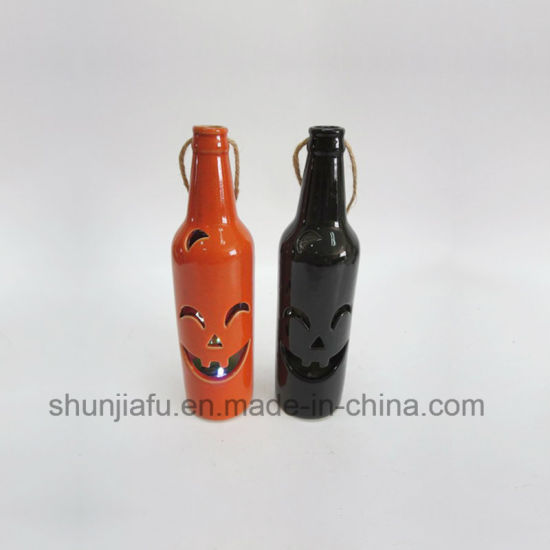 Hot Sale Bottle Shape Ceramic Halloween Decorations with LED Function
